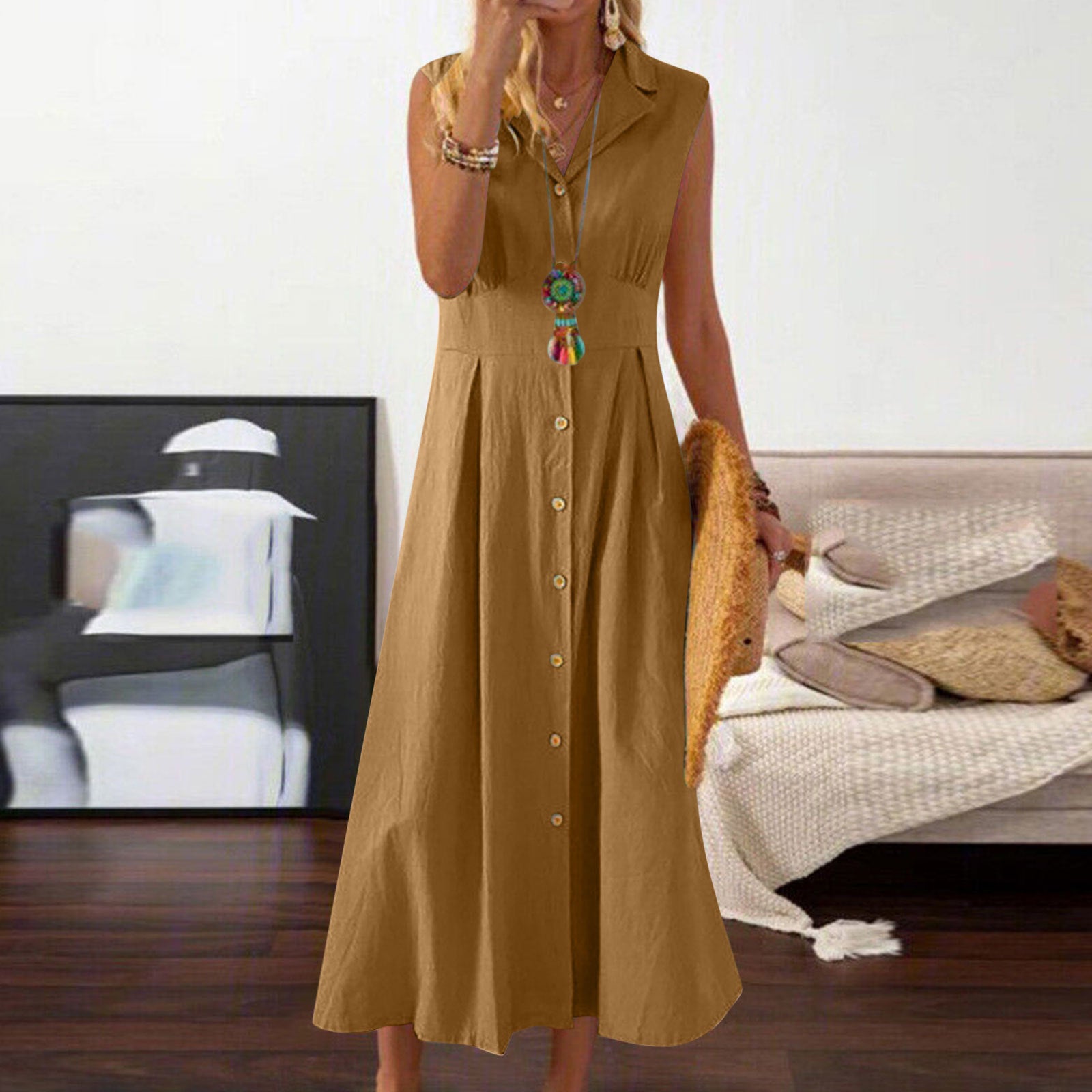 Women's Summer Lapel A- Line Vintage Cotton Dress