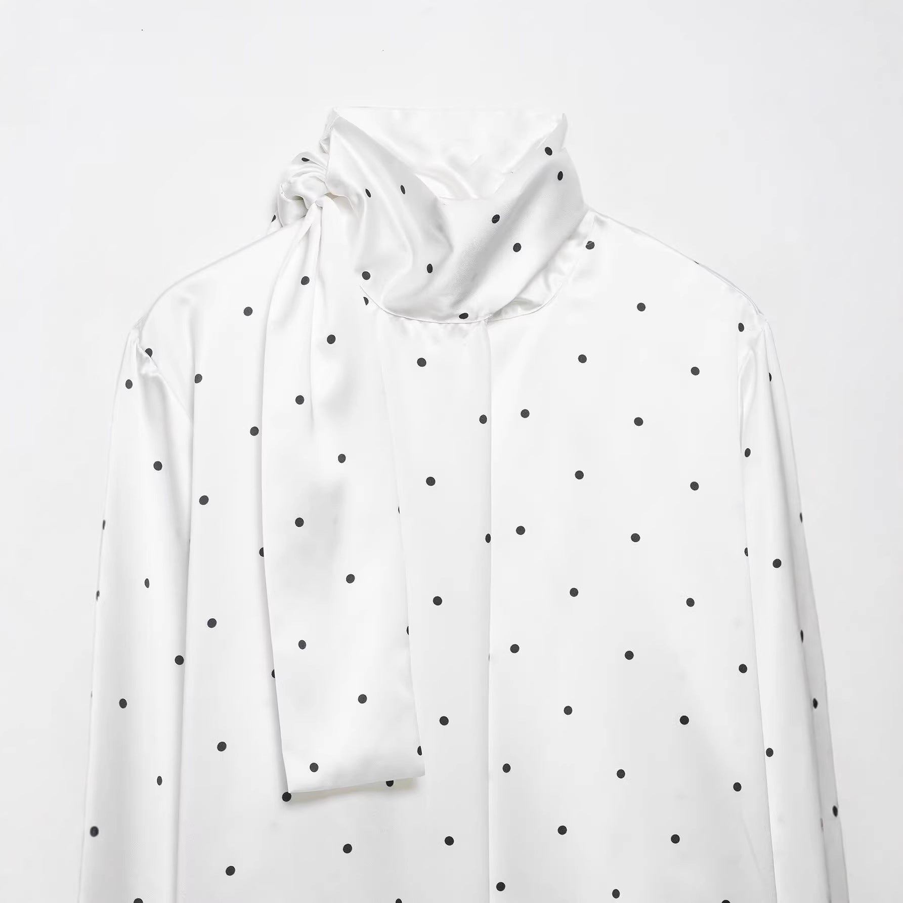 Women's Polka Dot Satin Scarf Shirt Blouse