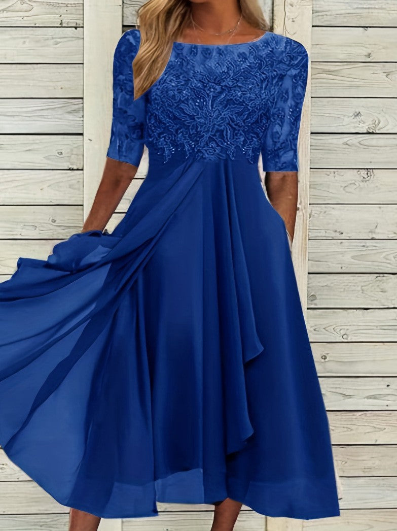 Unique New Women's Chiffon Stitching Lace Dress