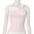 Women's Solid Color Irregular Collar Metal Decorative Tops