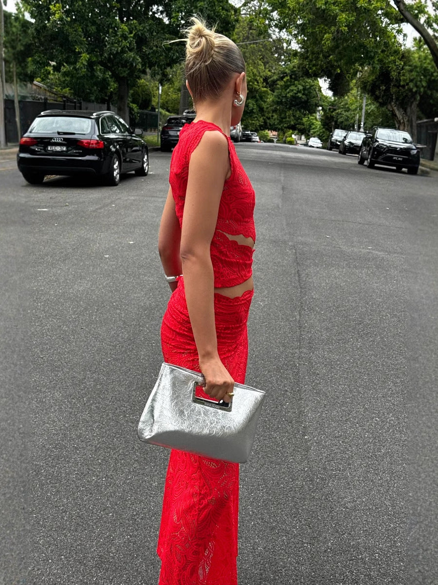 Hollow Out Irregular Sexy Red Fishtail Dress