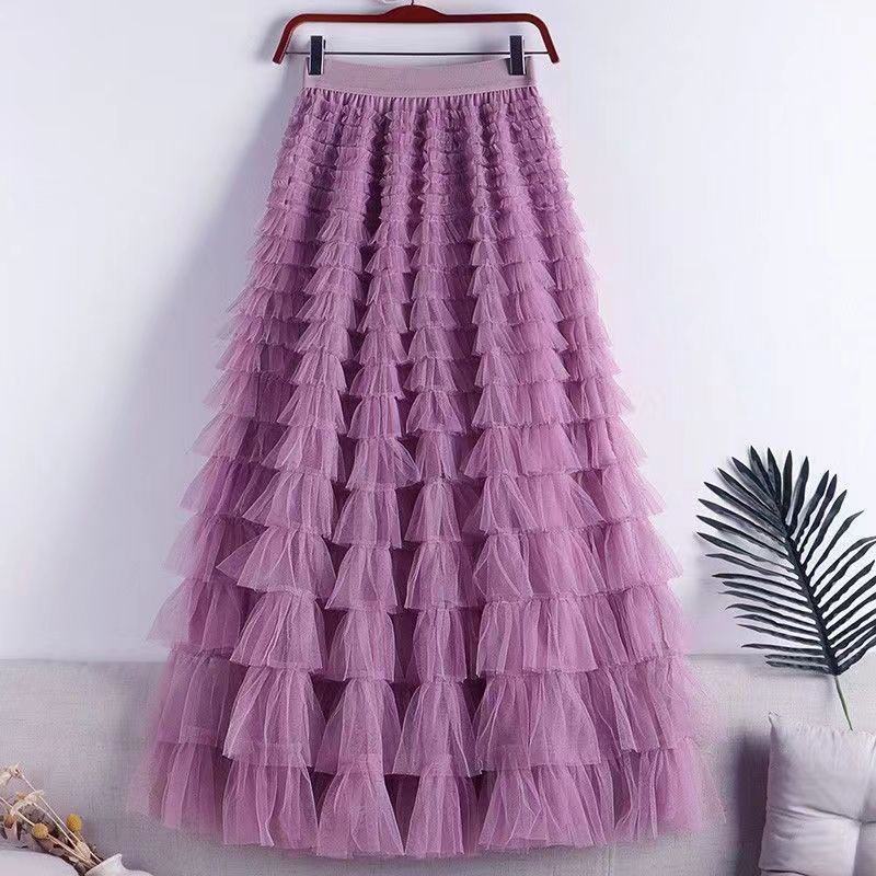 Charming Mesh Stitching Cake Dress Long Skirt
