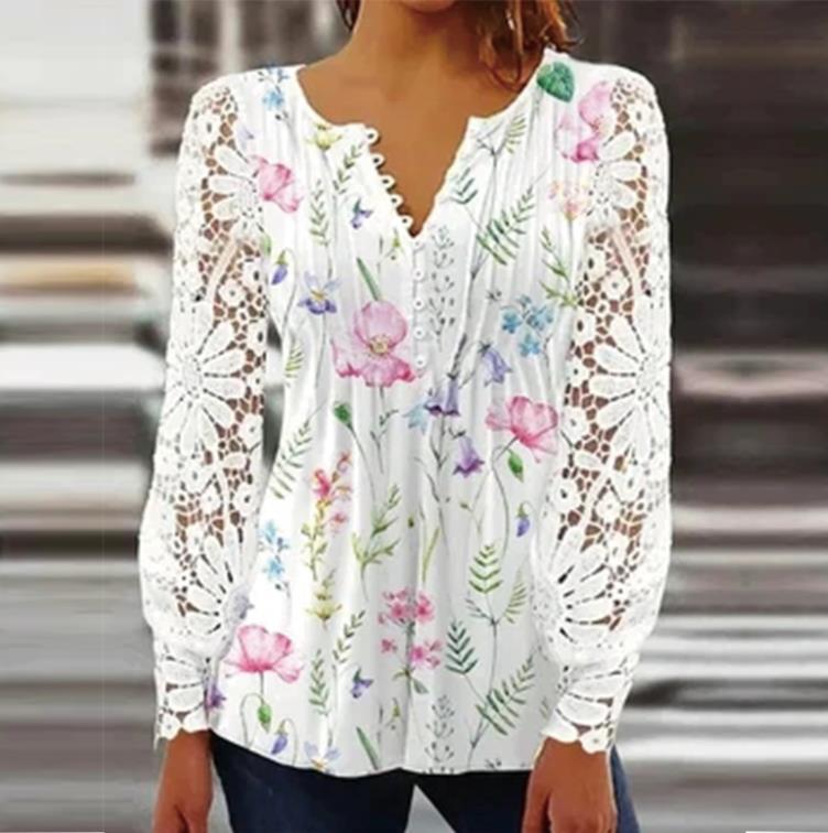 Pretty Women's Spring Fashion Lace Long-sleeved Women's T-shirt