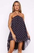 Solid Color Brown With Polkadot Backless Sling Asymmetric Hem Skirts