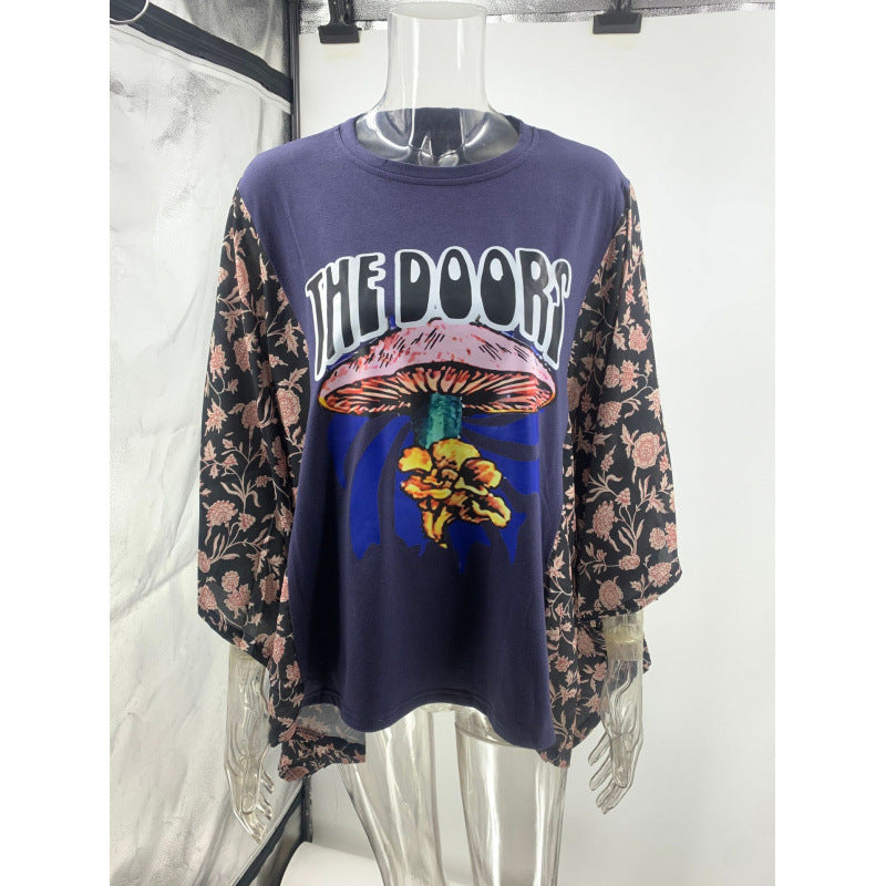 Women's Printed Round Neck Loose Casual Dolman Women's T-shirt
