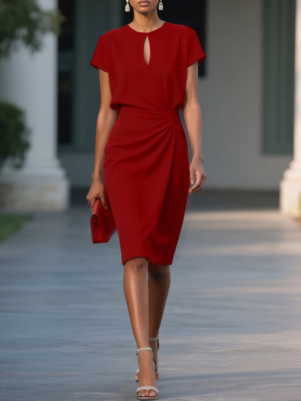 Women's Elegant Cross Pure Color Knotted Round Dress