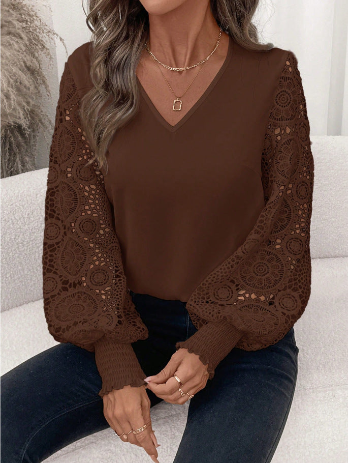 Women's Lace Oversleeve Shirt White Black Dark Blouse