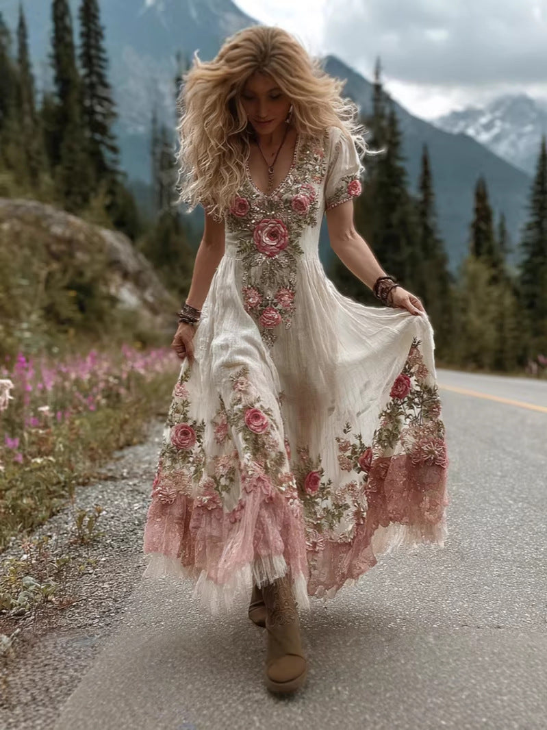 Women's Creative Totem Printed Wear Summer Sleeve Dress