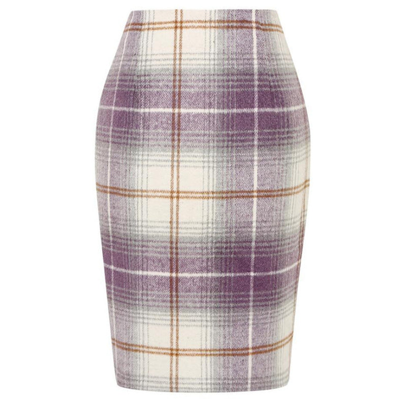 Women's Pencil Tartan High Waist Tight Hip Knee-length Dress