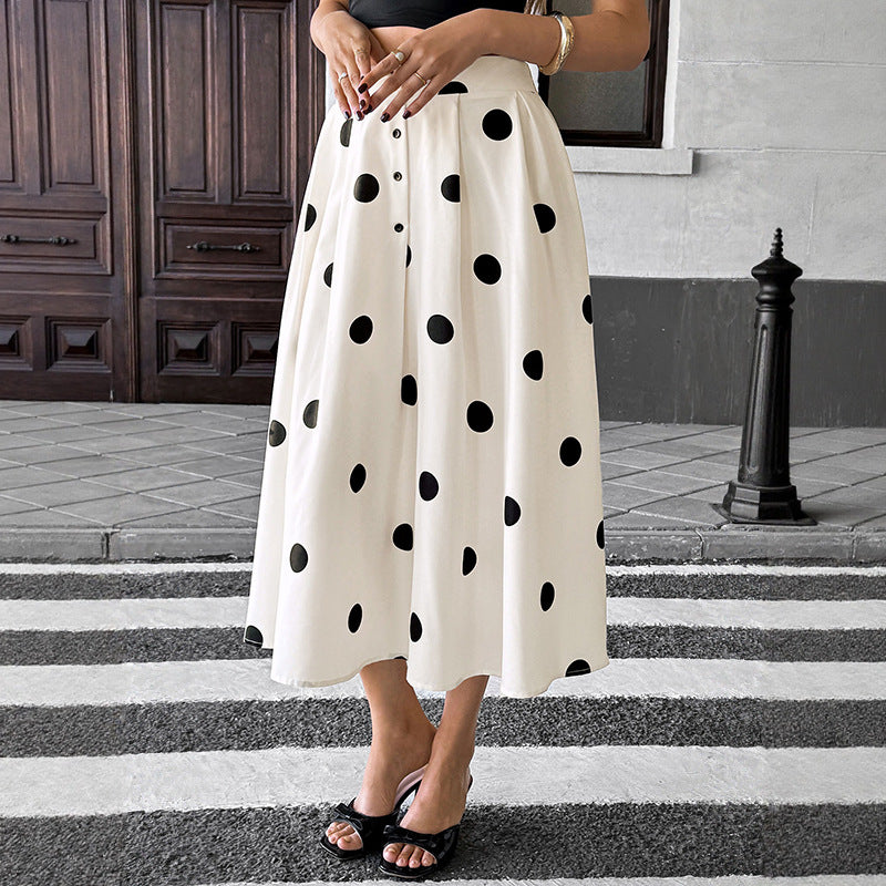Summer White Umbrella Polka Dot Elastic Elegant Retro A- Skirt