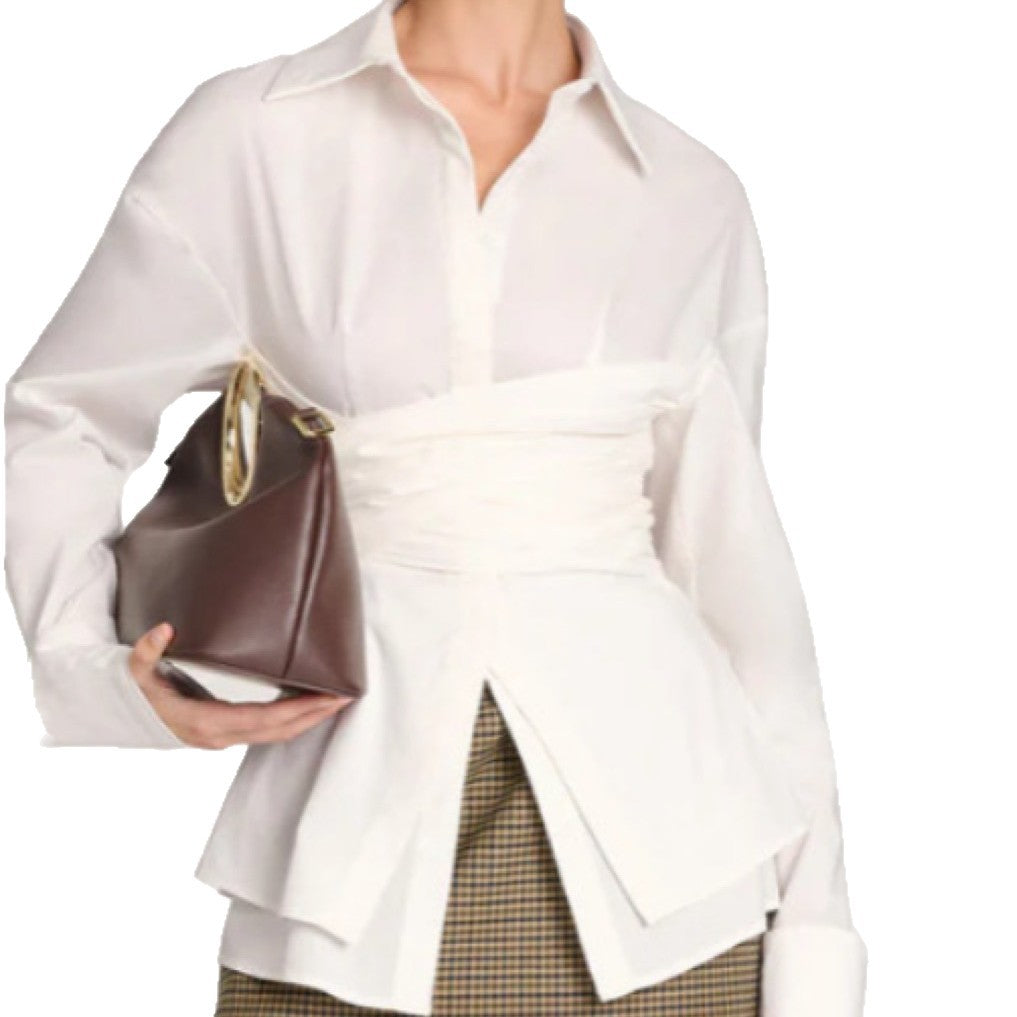 Temperament Commute Pleated Waist Tight Mature Design Long Blouse