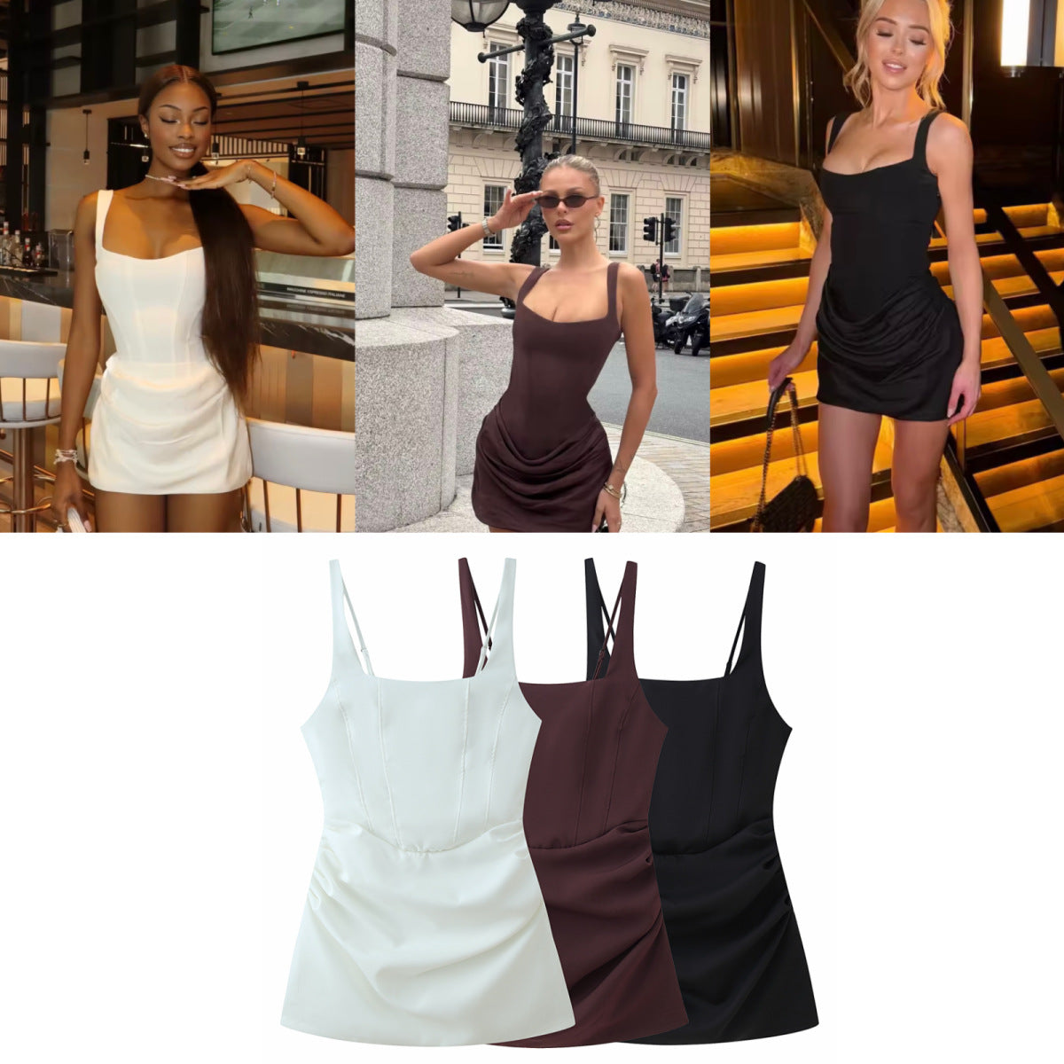 Graceful Creative Women's Fashion Three-color Suspender Dress