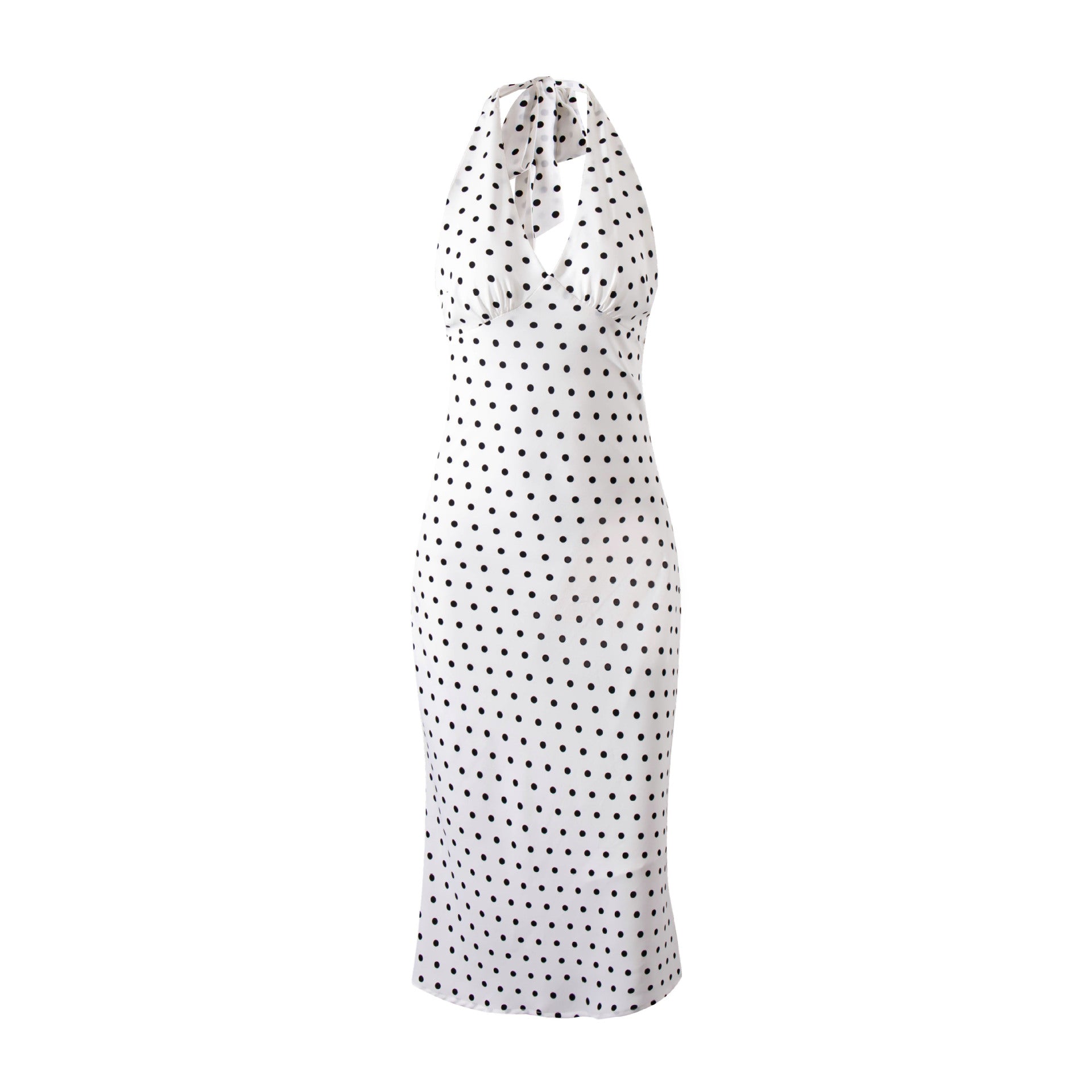 Style Polka Dot Printed Lace Up Halter Dress