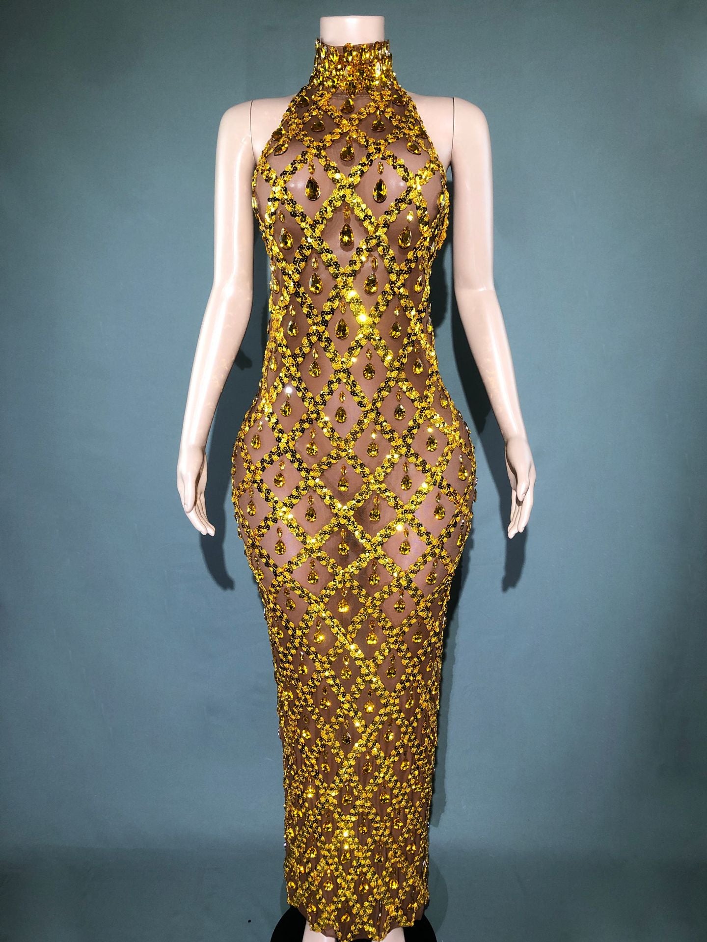 Graceful Women's Shiny Rhinestone Party Formal Dress