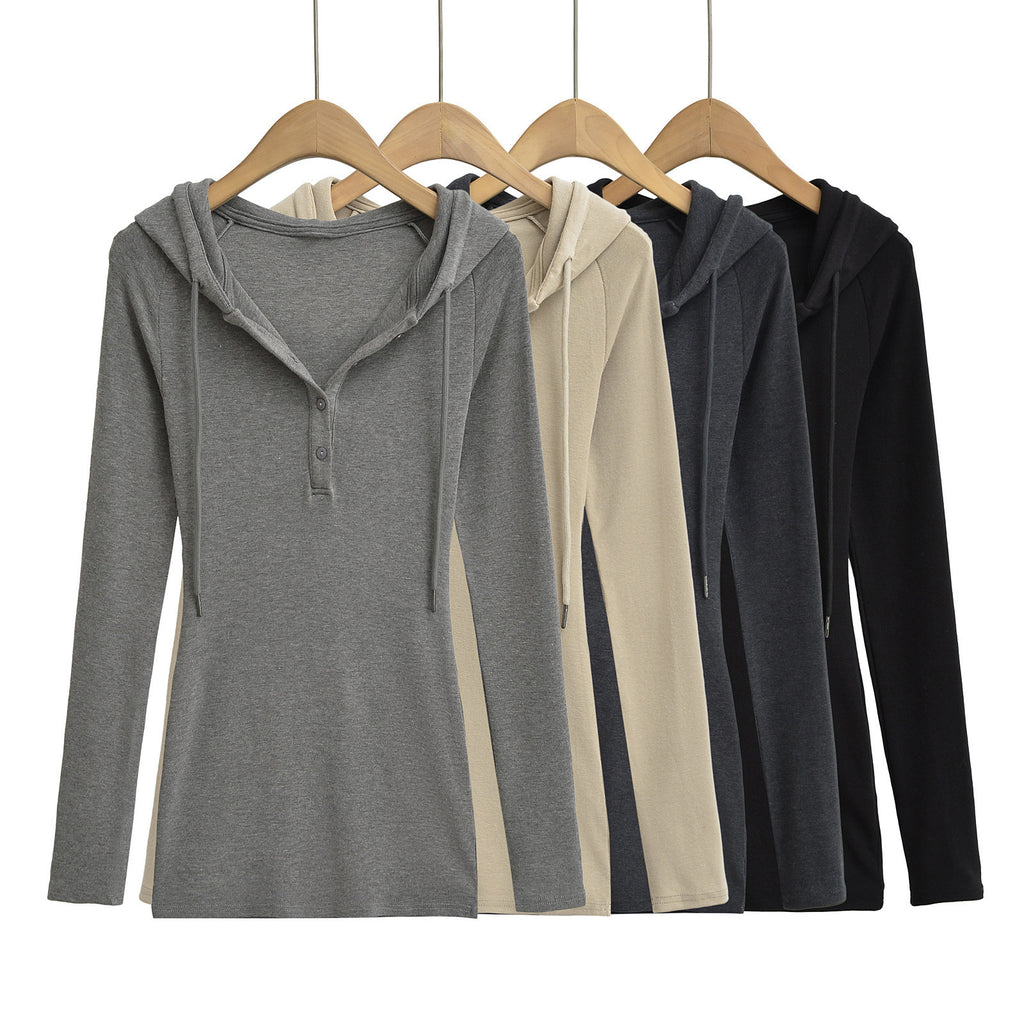 Women's Hoodie With Drawstrings Bottoming Long Waist Pleated High Women's T-shirt