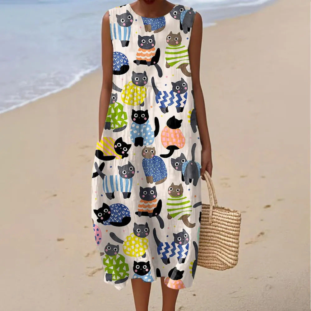 Women's Printed Round Neck Pullover Fashion Casual Dress