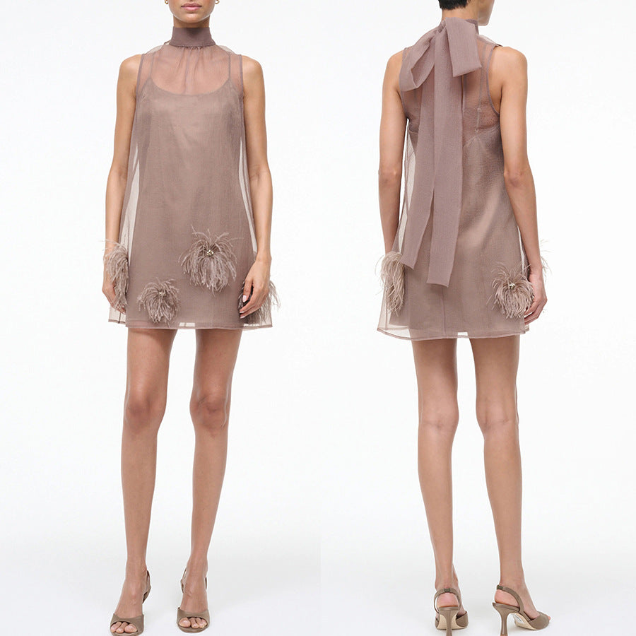 Women's Lace Up Sleeveless Party Casual Zipper Dress