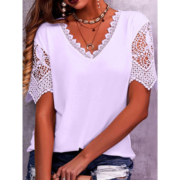 Women's Popular Lace Stitching Loose Sleeve Shorts