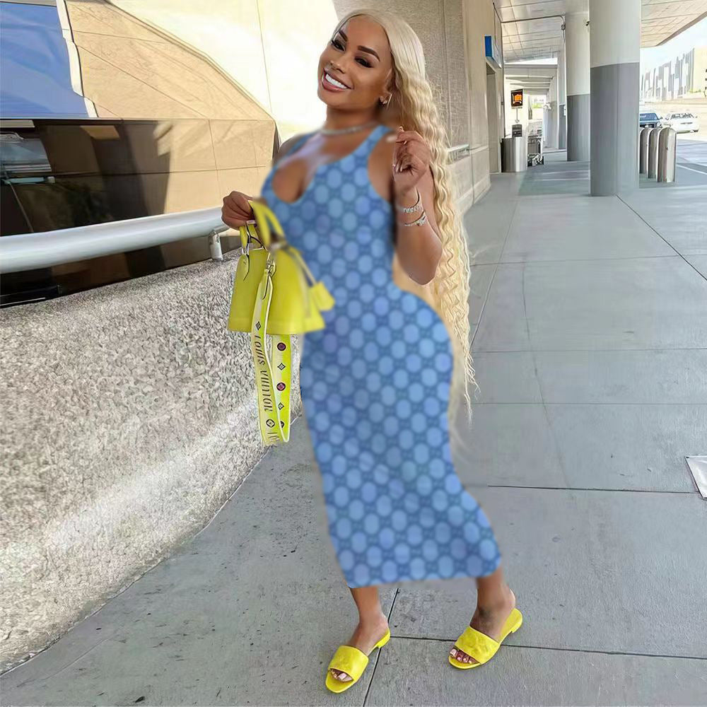 Women's Fashion Gradient Printing Small Sunken Stripe Dress