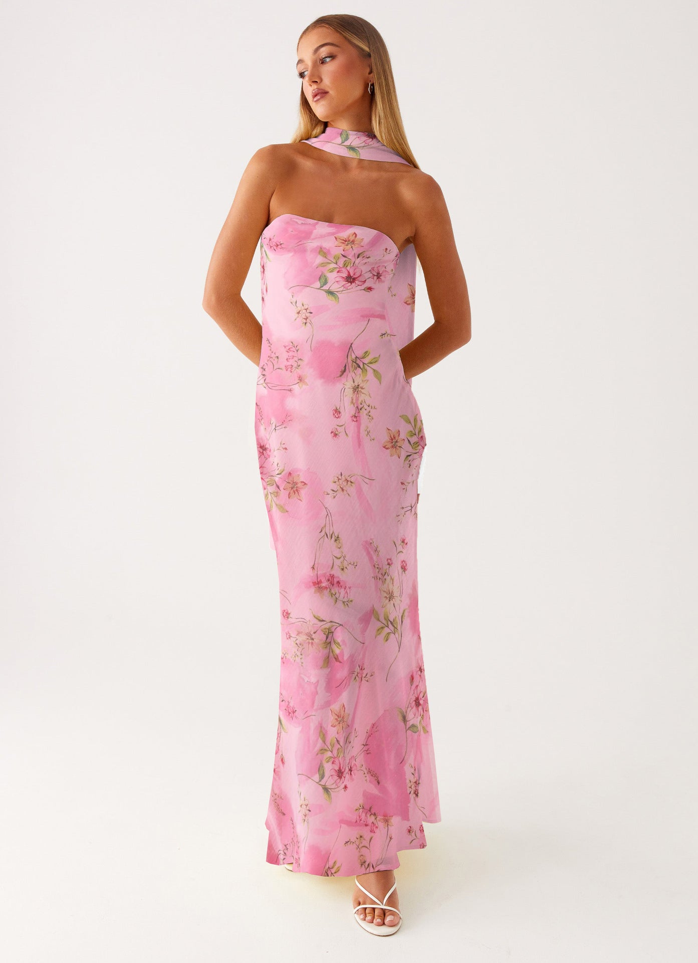 Graceful Satin Backless Tube Digital Printed Dress