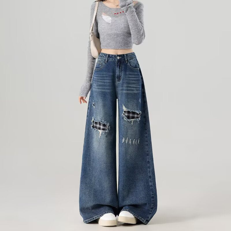 Women's Trade Retro Ripped Raw Hem Distressed Fashionable Casual Women's Jeans