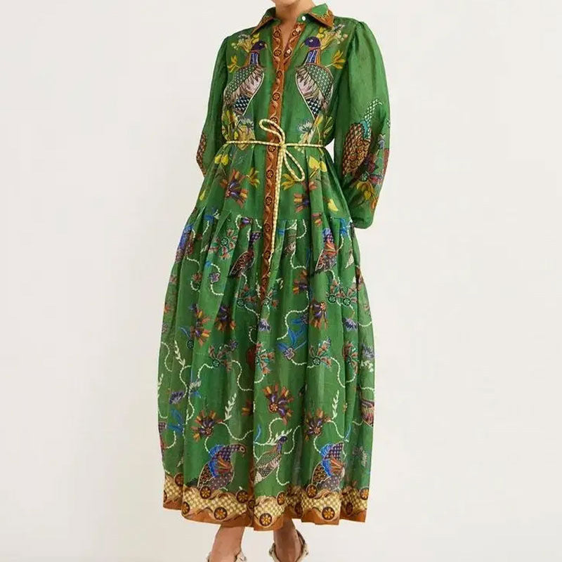 Women's Trend Printed Lantern Sleeve Long Sleeves Large Dress