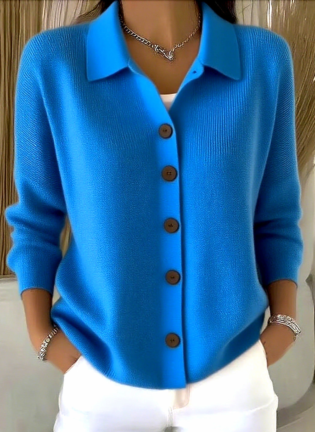 Women's Knitted Lapel Solid Color Casual Fashion Women's Sweater