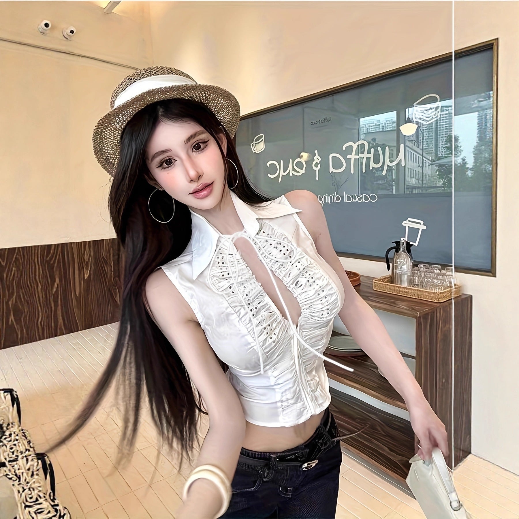 Women's Chubby French Style Pure Desire Halter Tied Design Sense Tops