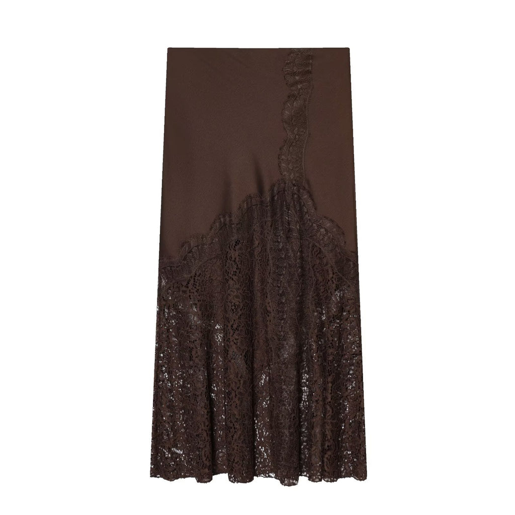Elegant Women's Fashion Lace Silk Satin Skirt