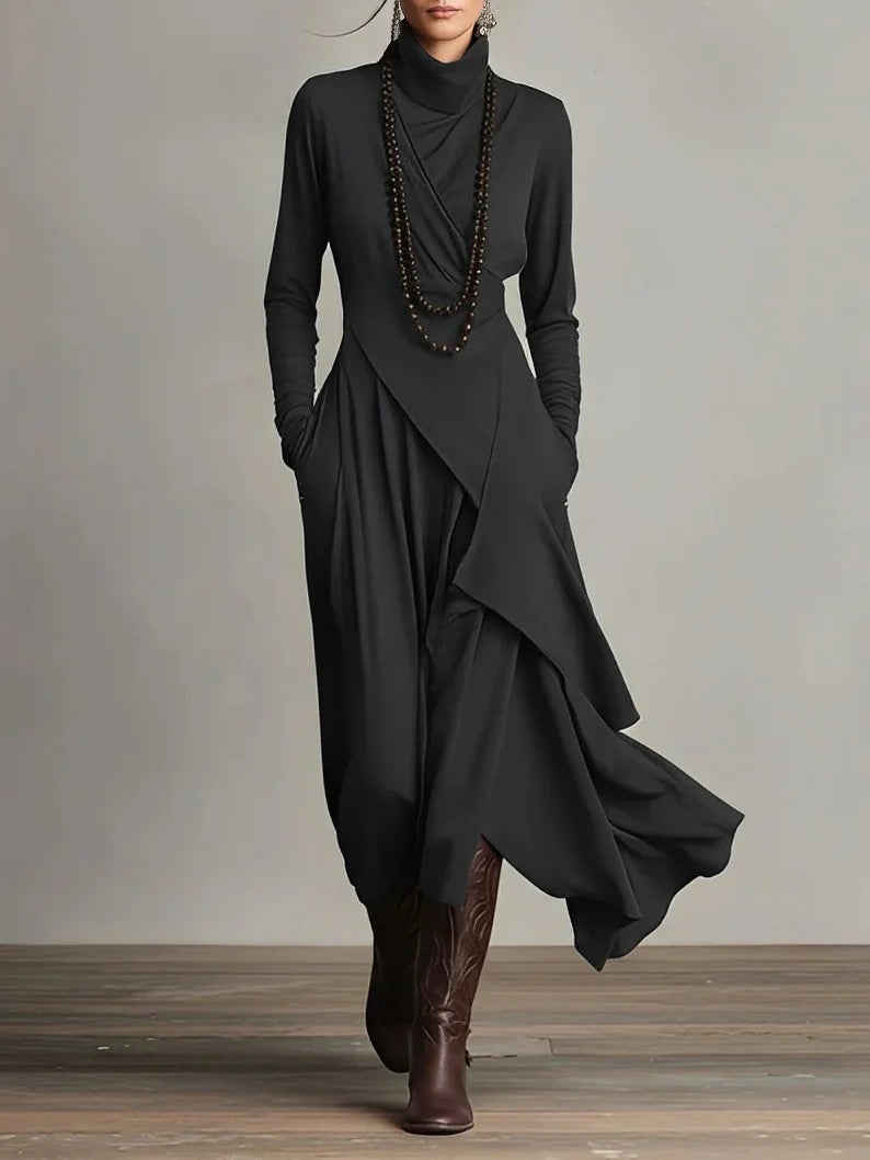 Women's European Solid Color Long Sleeve Cross Dress