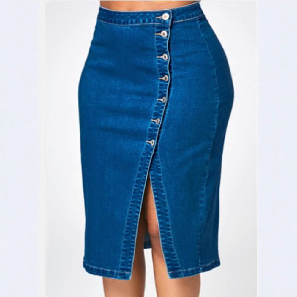 Classic Innovative Stretch Denim Long Hip Skirt