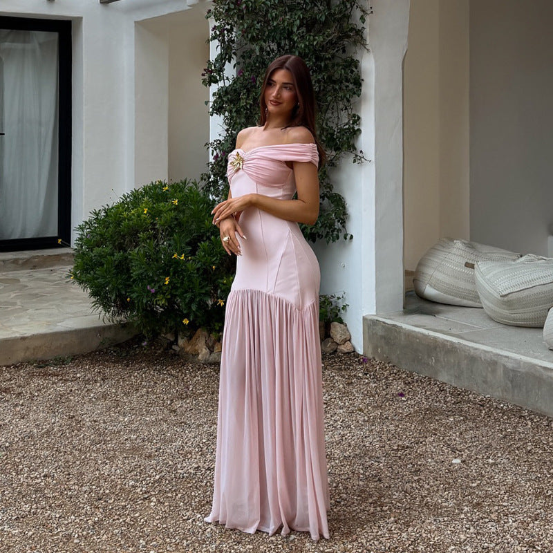 Stylish Elegant Backless Sexy Mesh Stitching Dress