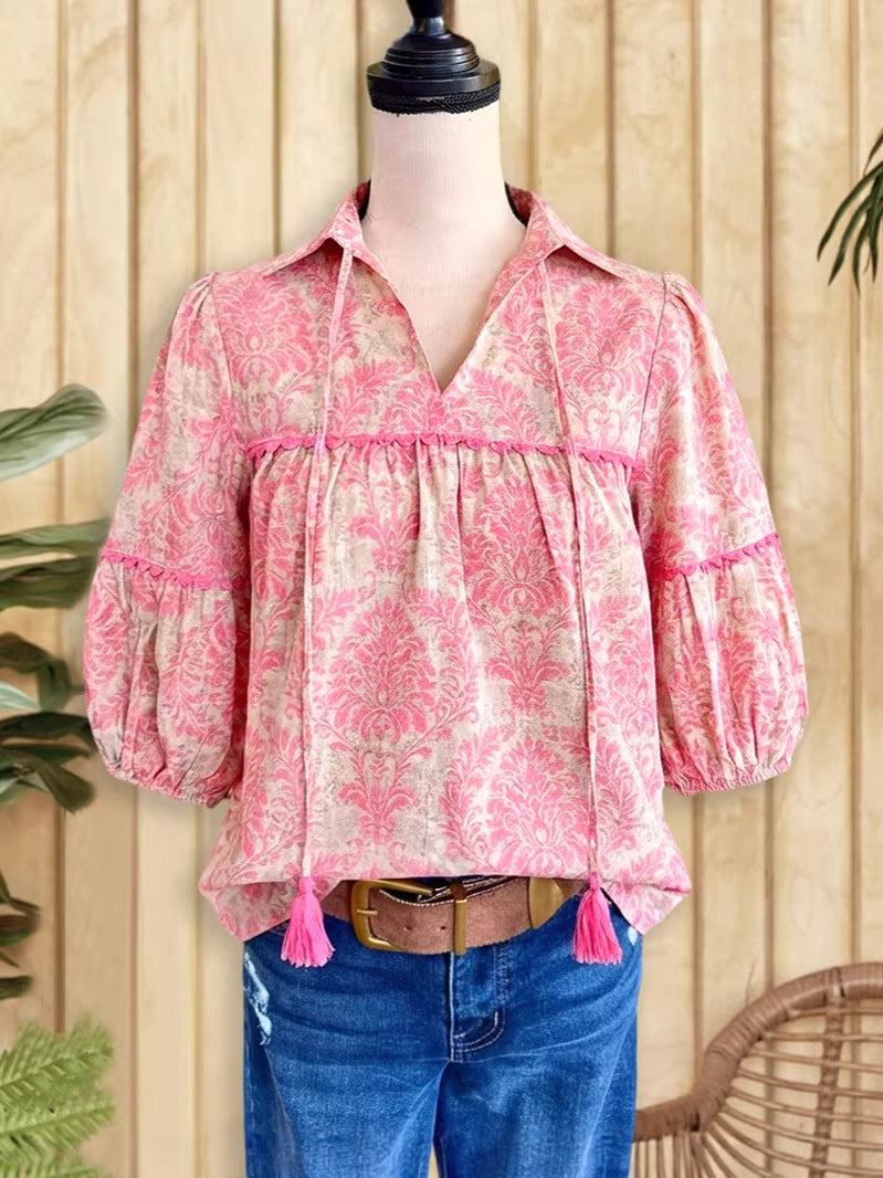 Women's Sleeve Shirt Summer Lapel Loose Thin Blouse