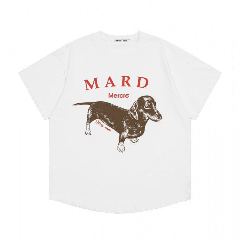 Sleeve Little Daisy Sausage Dog Printed Round Neck Pure Shorts
