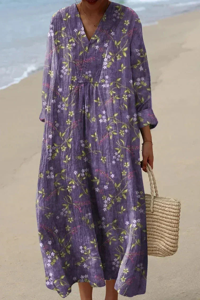Women's Printed Fashion Popular Stitching Linen Dress