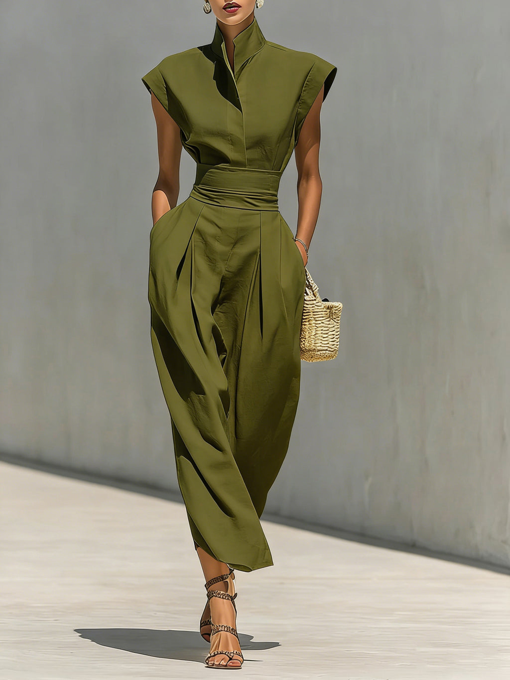 Women's Elegant High Waist Long Collar Loose Dress