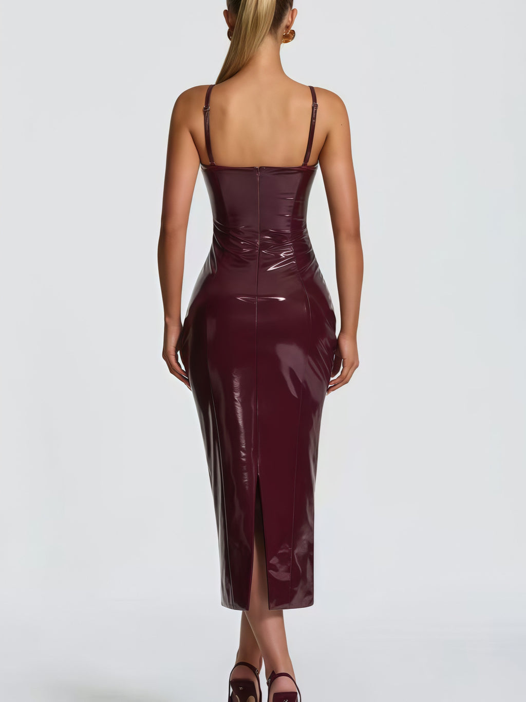 Women's Autumn Leather Sling Sheath Detachable Shoulder Strap Dress