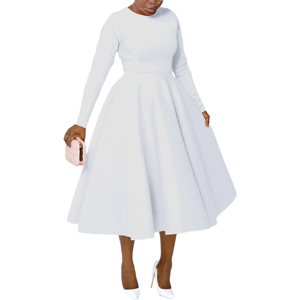 Women's Solid Color Round Neck Long Sleeve Flat Part Of Knife Dress