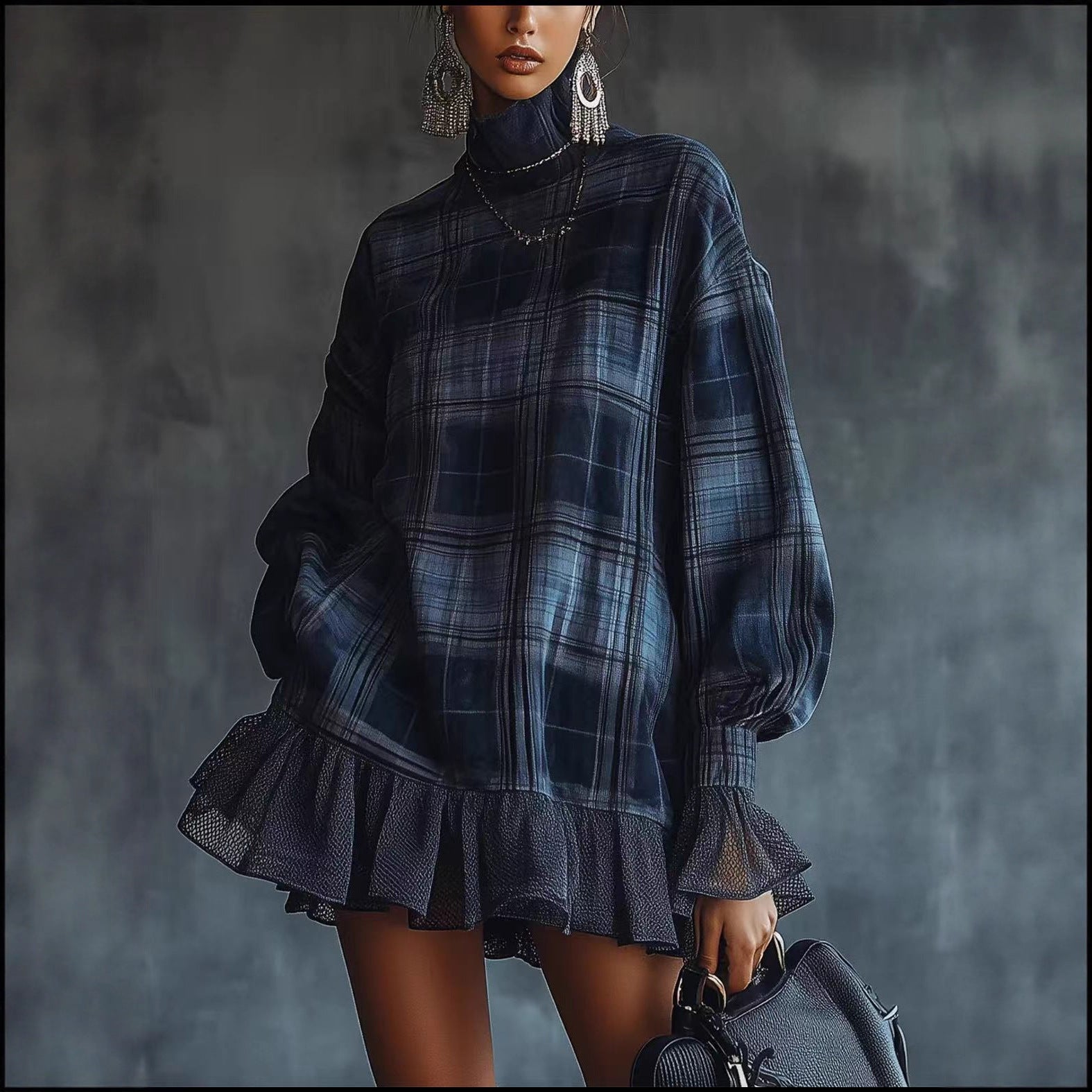 Women's Elegant Outfit Spring Plaid Design Lotus Skirts