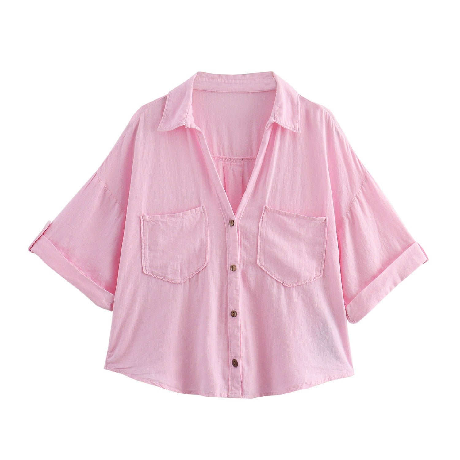 Women's Fashion Casual Lapel Striped Wide Sleeve Shirt Cotton Blouse