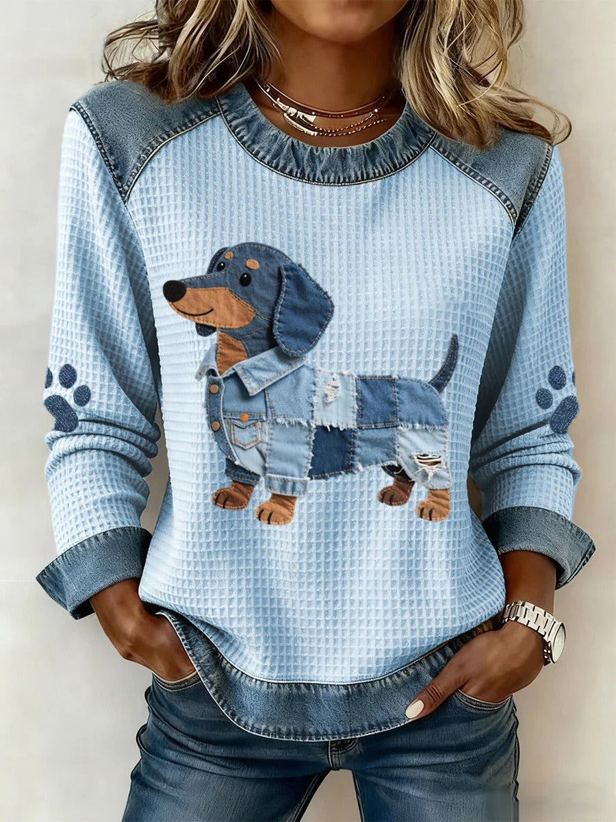 Digital Printing Cartoon Round Neck Long Sleeve Women's T-shirt