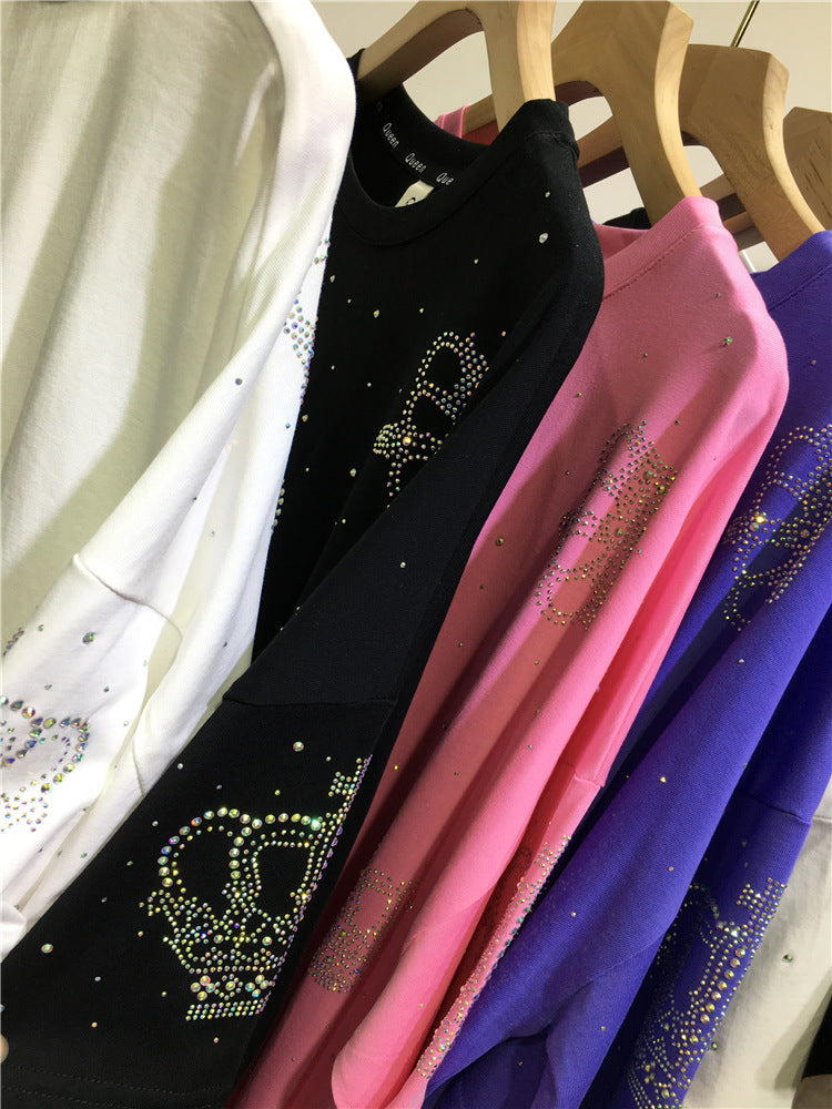 Rhinestone Crown Shiny Fashionable Stylish With Sleeves Female Shorts