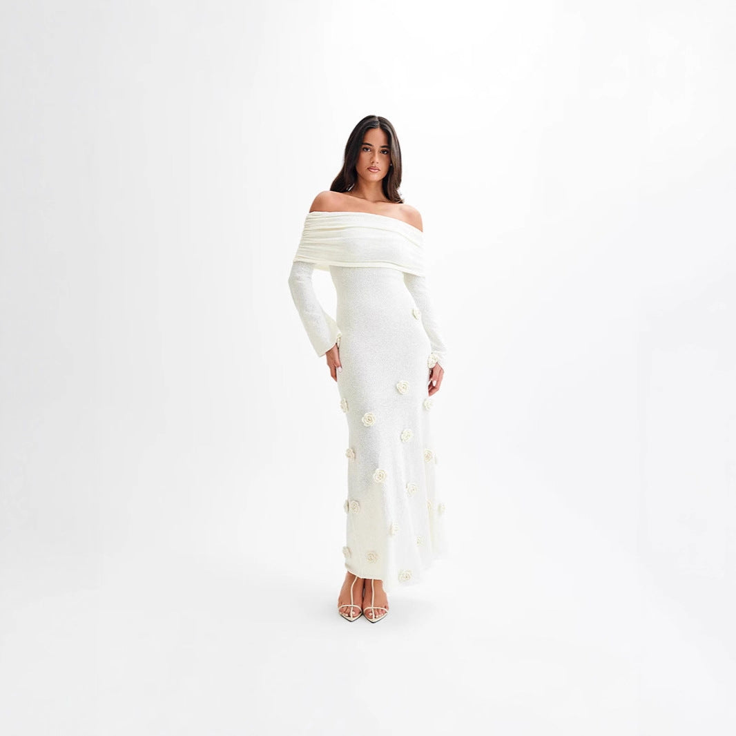 Versatile Women's Sexy Three-dimensional Flower Knitted Dress