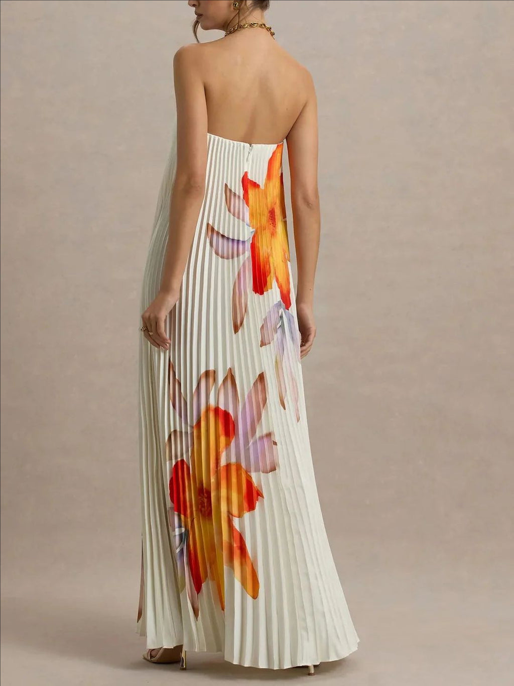 Women's Printed Tube Loose Pleated Long Dress