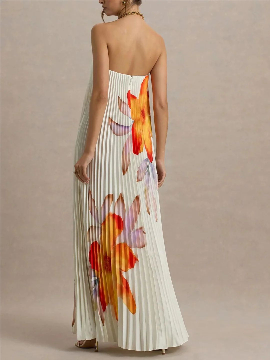 Women's Printed Tube Loose Pleated Long Dress