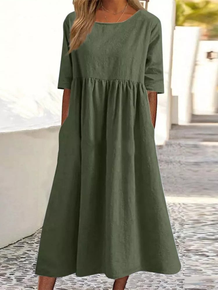 Linen Casual Sleeve Pocket Pleated Loose Shorts