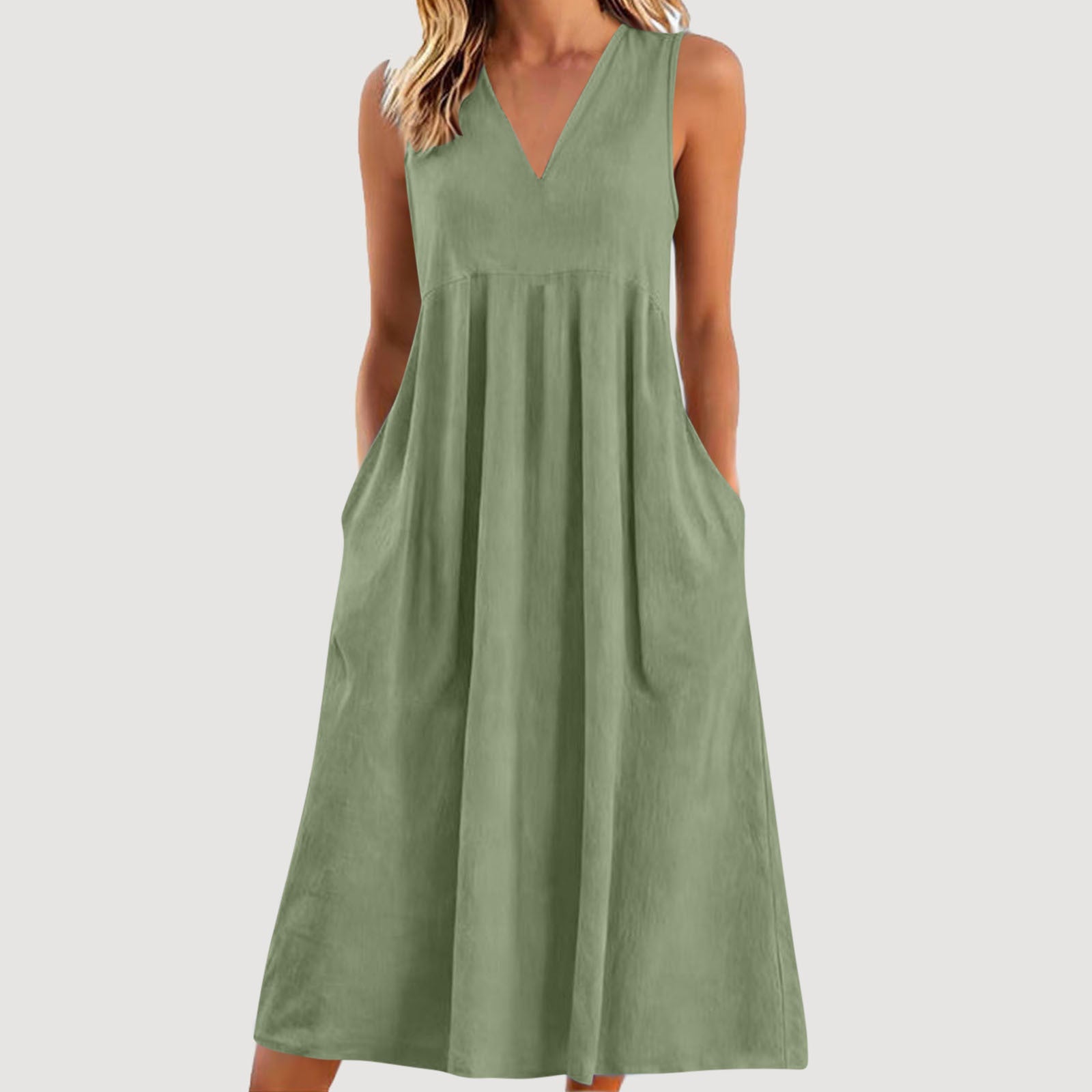 Women's Solid Color Pullover Sleeveless Cotton Linen Dress