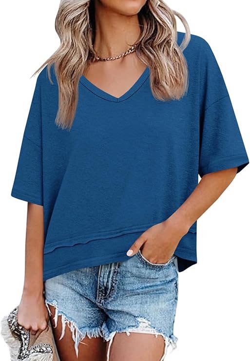Women's Summer Fashion Wear Solid Color Stitching Women's T-shirt