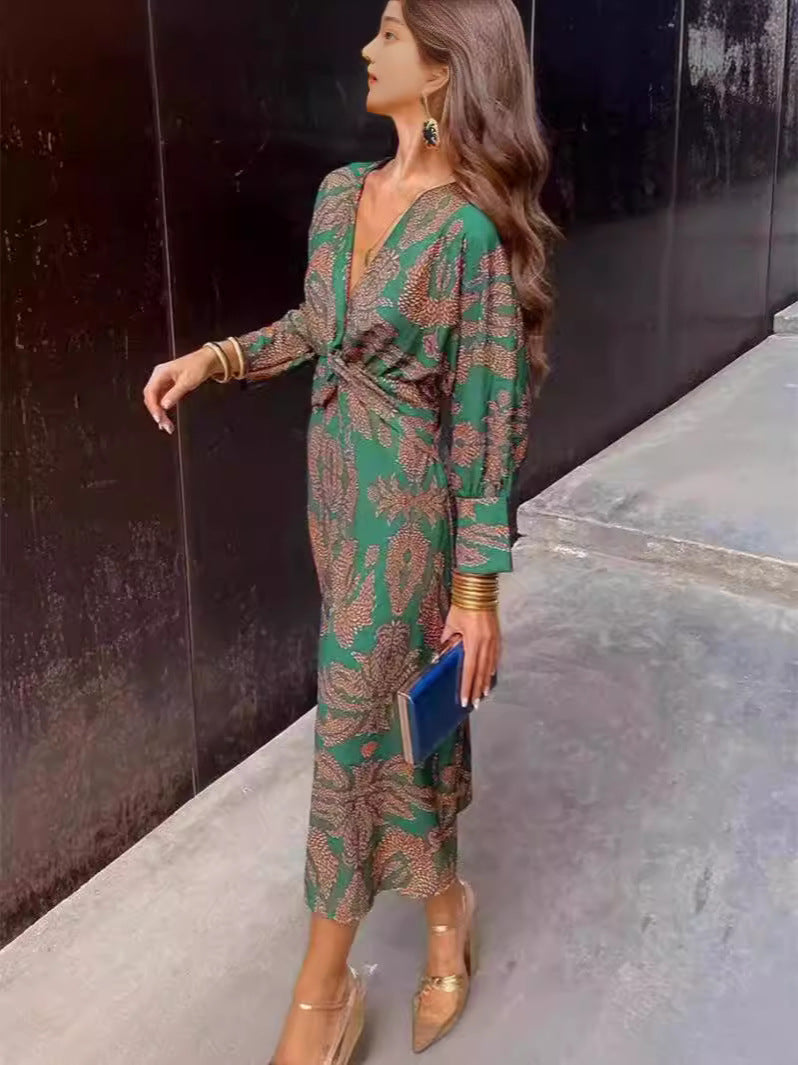Innovative Charming Women's Autumn Print Mid-length Dress