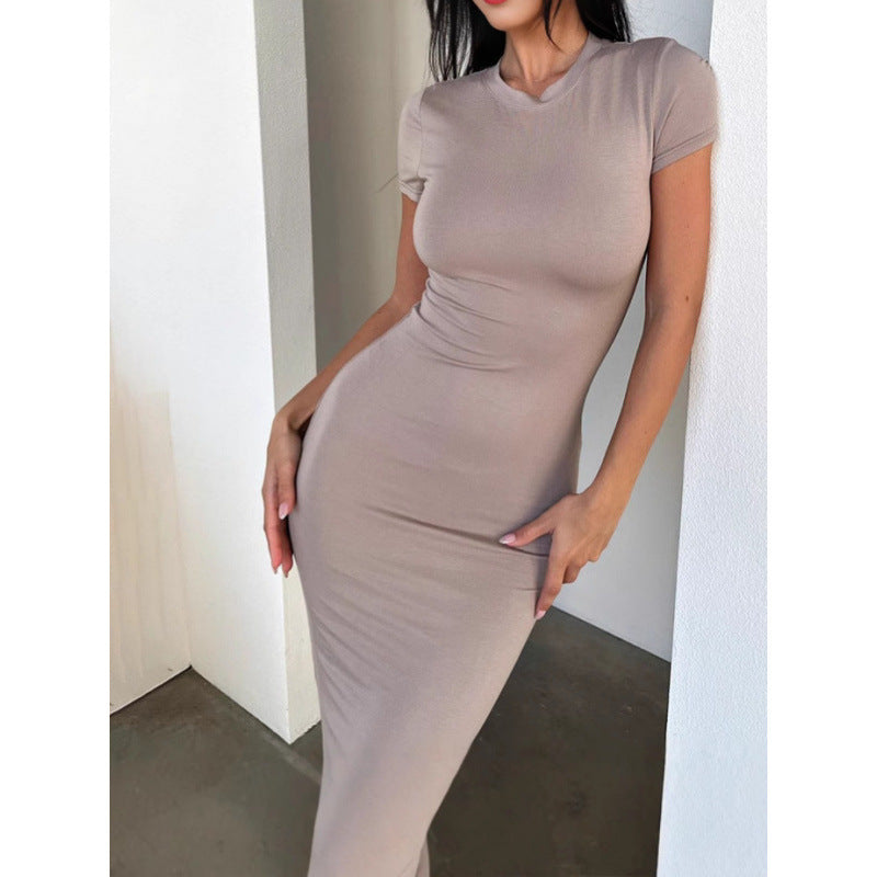 Women's Solid Color Sheath Elegant Short-sleeved Fashion Dress